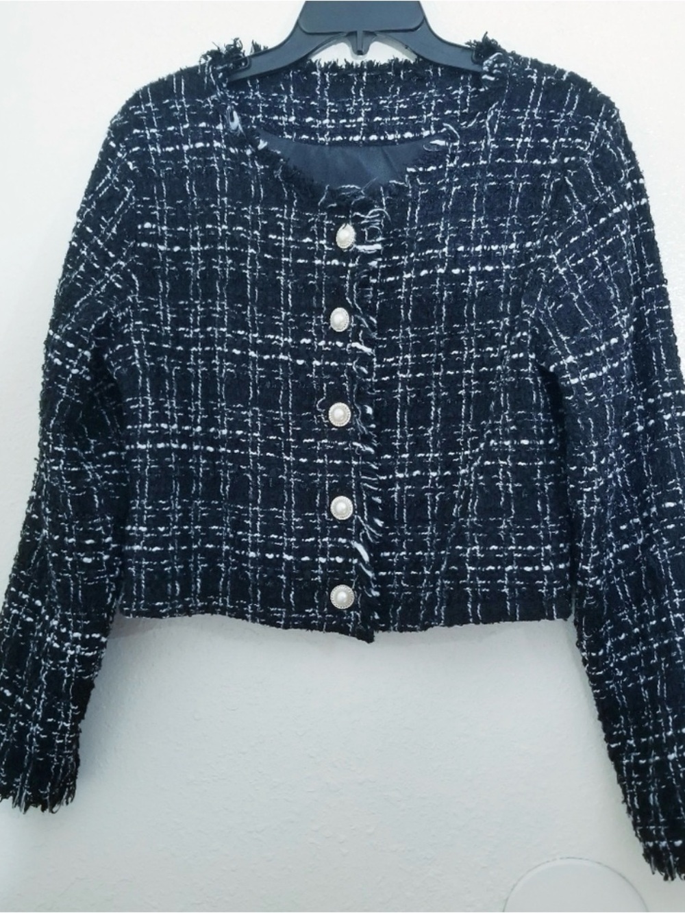 Blue & White Tweed Pearl Button Jacket